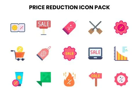 Price Reduction Flat Icons Pack Stock Illustration