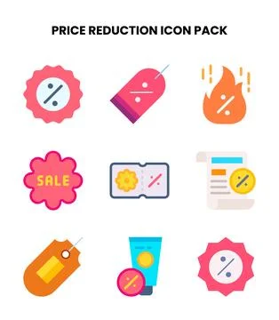 Price Reduction Flat Scalable Icons Pack Stock Illustration