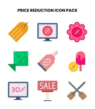 Price Reduction Flat Set Icons Pack Stock Illustration