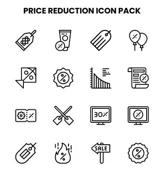 Price Reduction Line Bundle Icons Pack Stock Illustration