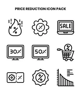 Price Reduction Line Collection Icons Pack Stock Illustration
