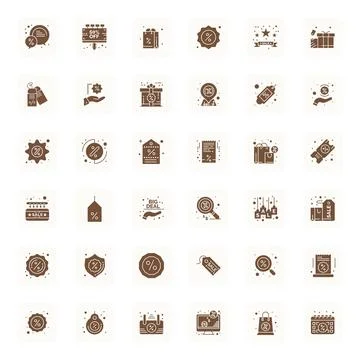 Price Reduction Scalable Vector Set featuring 36 Grid Fitted Filled Retina .. Stock Illustration