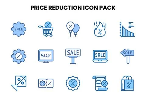 Price Reduction Two Colour Graphics Icons Pack Stock Illustration