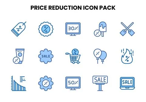 Price Reduction Two Colour UI Icons Pack Stock Illustration