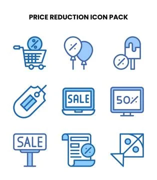 Price Reduction Two Colour Vector Icons Pack Illustrazione stock