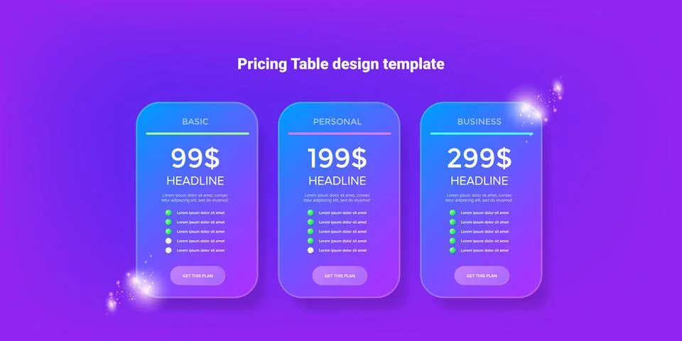 Price table concept vector design template. Pricing or subscription plan ui web Stock Illustration