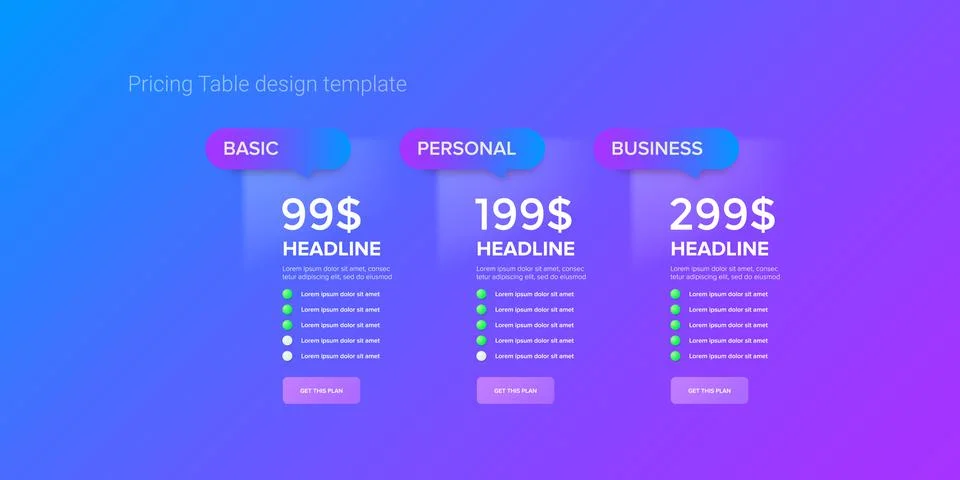 Price table concept vector design template. Pricing or subscription plan ui web Stock Illustration