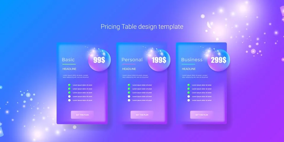 Price table concept vector design template. Pricing or subscription plan ui web Stock Illustration