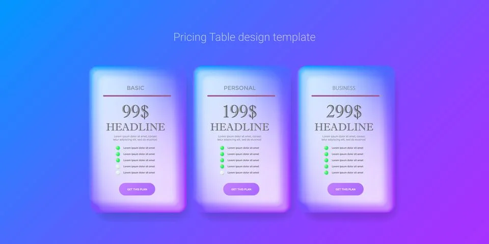 Price table concept vector design template. Pricing or subscription plan ui web 스톡 일러스트