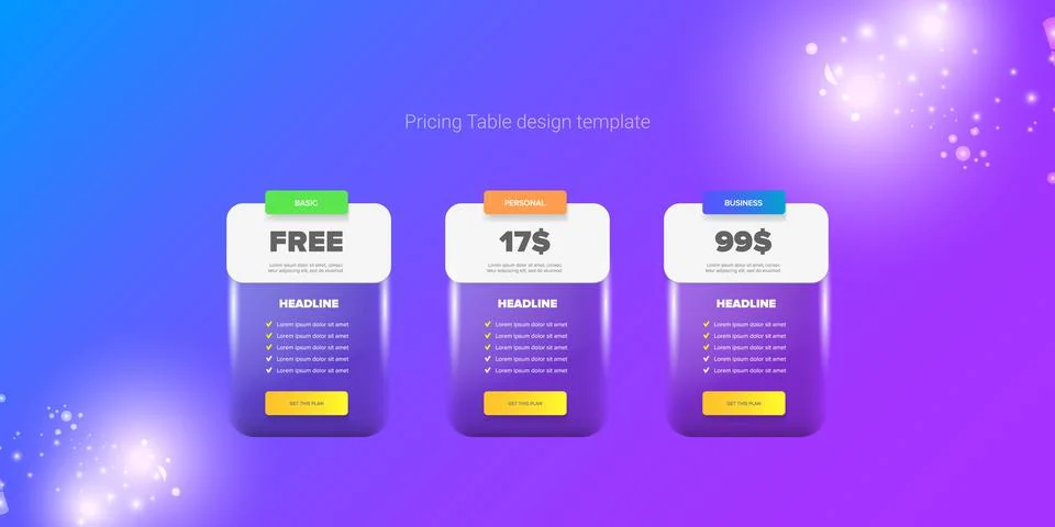 Price table concept vector design template. Pricing or subscription plan ui web Stock Illustration
