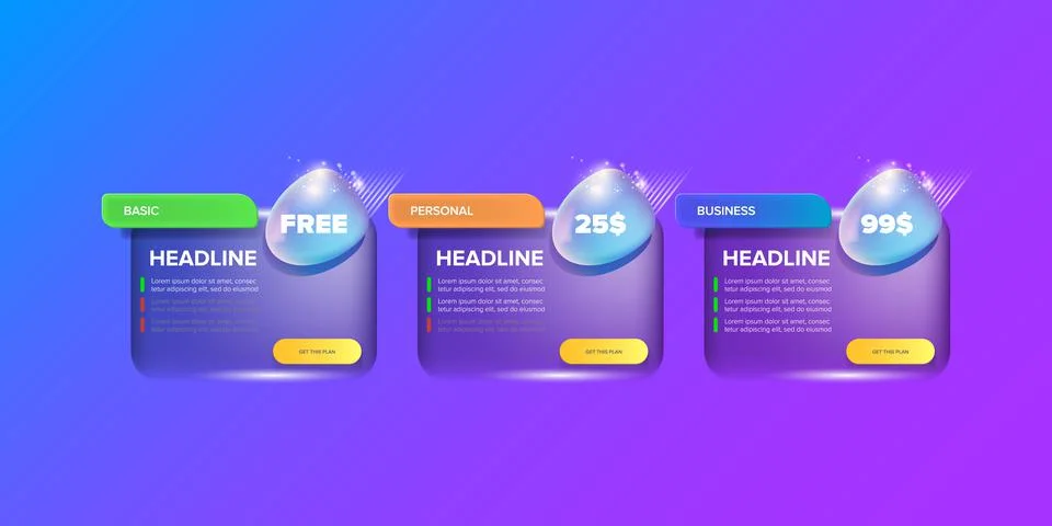 Price table concept vector design template. Pricing or subscription plan ui web Stock Illustration