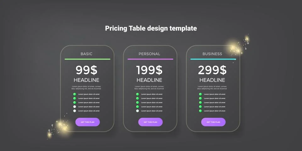 Price table concept vector design template. Pricing or subscription plan ui web Stock Illustration