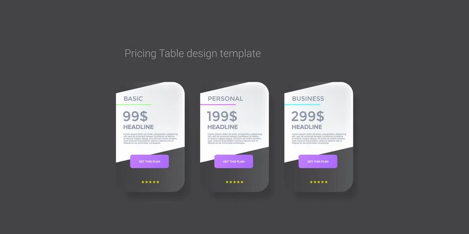 Price table concept vector design template. Pricing or subscription plan ui web Stock Illustration