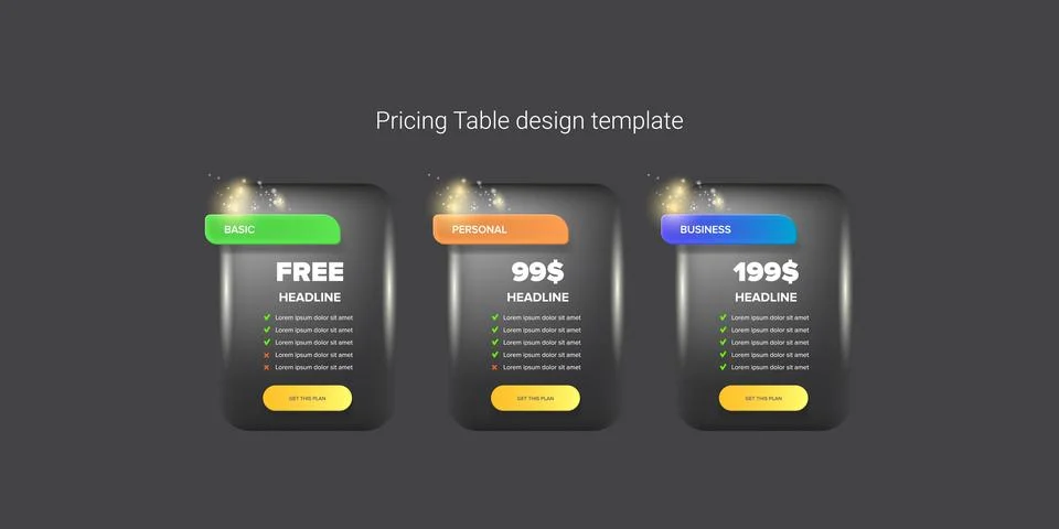 Price table concept vector design template. Pricing or subscription plan ui web Stock Illustration