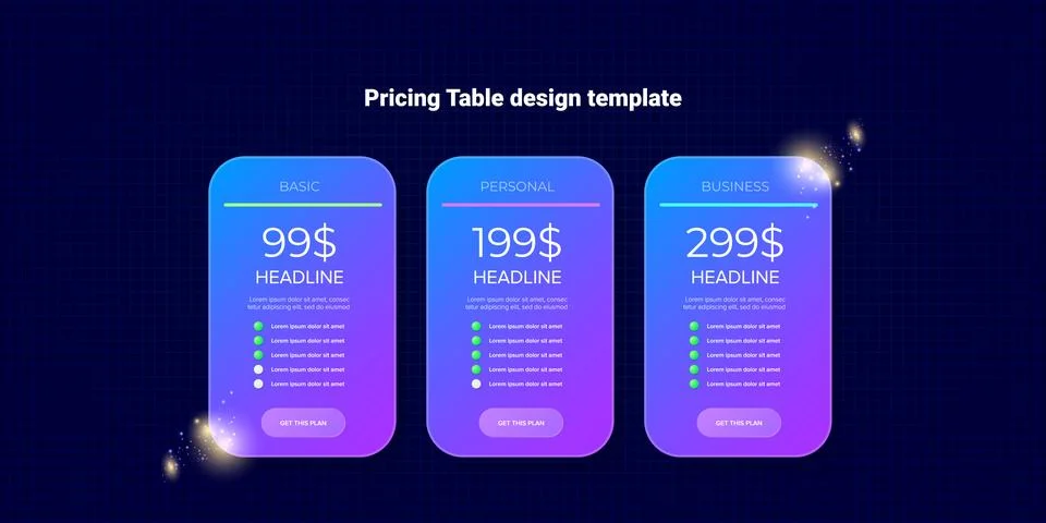Price table concept vector design template. Pricing or subscription plan ui web Stock Illustration