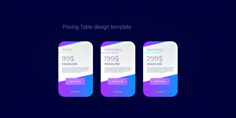 Price table concept vector design template. Pricing or subscription plan ui web Stock Illustration