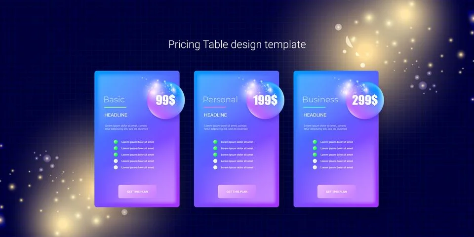 Price table concept vector design template. Pricing or subscription plan ui web Stock Illustration