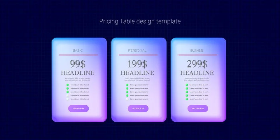 Price table concept vector design template. Pricing or subscription plan ui web Stock Illustration