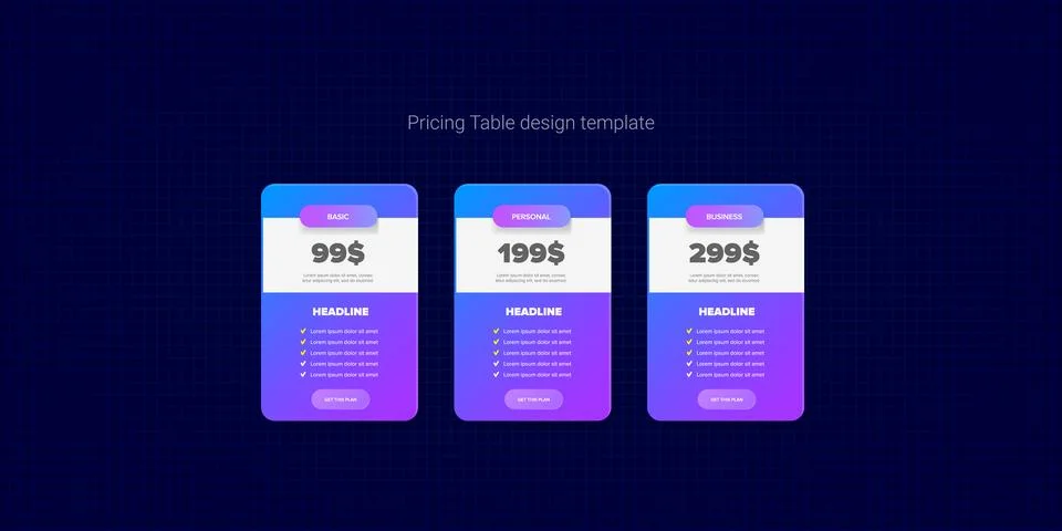 Price table concept vector design template. Pricing or subscription plan ui web Stock Illustration