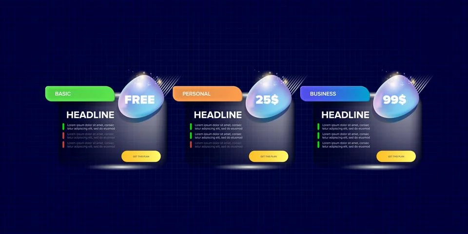 Price table concept vector design template. Pricing or subscription plan ui web Stock Illustration