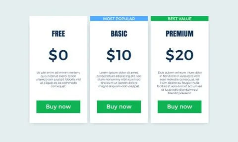 Price table plan or product subscription design template. Vector price plan o Stock Illustration