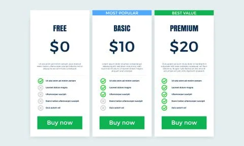 Price table plan vector web design. Product subscription or price plan compar Stock-Illustration