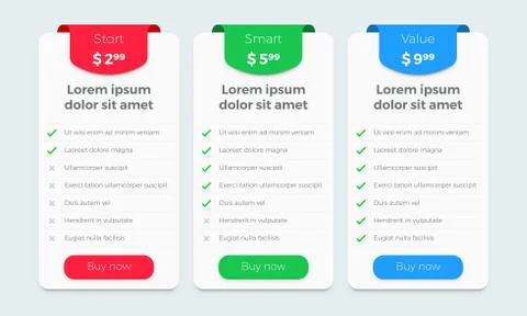 Price table plan vector web design. Product price plan comparison options ban Stock Illustration