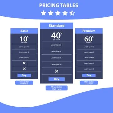 Price Table Template with three Plan Stock Illustration