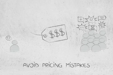 Price tag between one only person liking and other customers disapproving it Stock Illustration