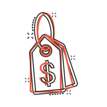 Price tag icon in comic style. Label cartoon vector illustration on white iso Illustrazione stock