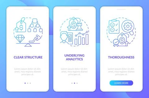 Price testing key factors blue gradient onboarding mobile app screen Stock Illustration
