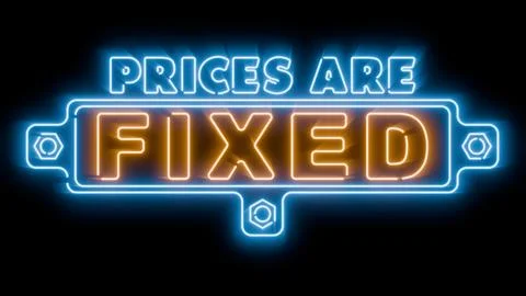 Prices are fixed vibrant glowing neon sign black background for easy blending Stock Illustration