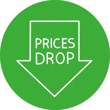 Prices drop down arrow commercial badge icon Stock Illustration