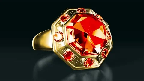 Pricey gold ring with red ruby gem stone rotate, isolated, fictitious Stock Footage 188474770