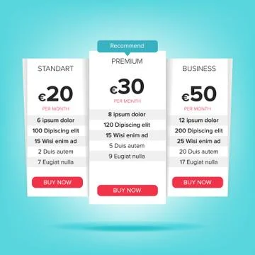 Pricing Business Plans Vector. Pricing Plans Template. Chart Table, Pricing Plan Stock Illustration