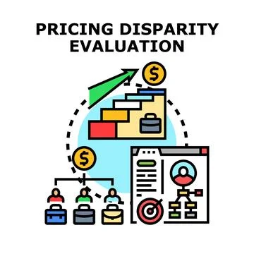 Pricing disparity evaluation analyzing cost differences Stock Illustration