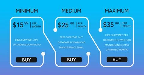Pricing list design template for websites and applications. Stock Illustration