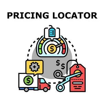Pricing locator concept finding optimal cost value Illustration