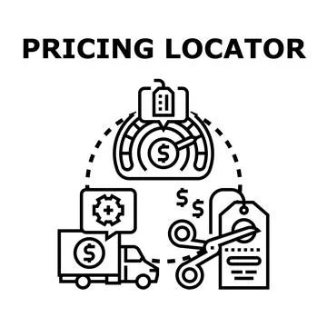 Pricing locator concept finding optimal cost value Stock Illustration