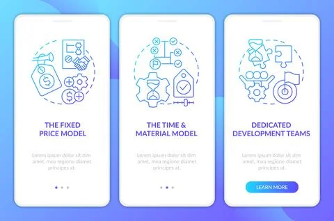 Pricing models in IT outsourcing blue gradient onboarding mobile app screen 스톡 일러스트