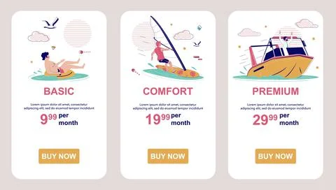 Pricing or subscription plans. Price list. Mobile app screens, vector website Stock Illustration