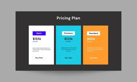 Pricing Plan Slide Presentation Template Modern Business Pricing Design Stock Illustration