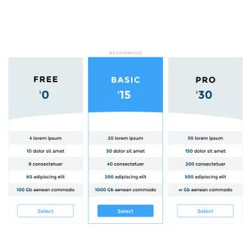 Pricing plans for websites and applications. Hosting table banner. Vector イラスト素材