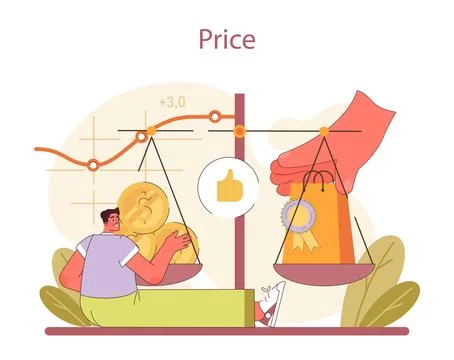 Pricing strategy analysis. Balancing cost and value to optimize profitability. Stock Illustration
