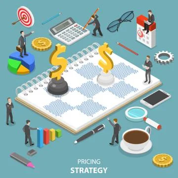 Pricing strategy flat isometric vector concept. Stock Illustration
