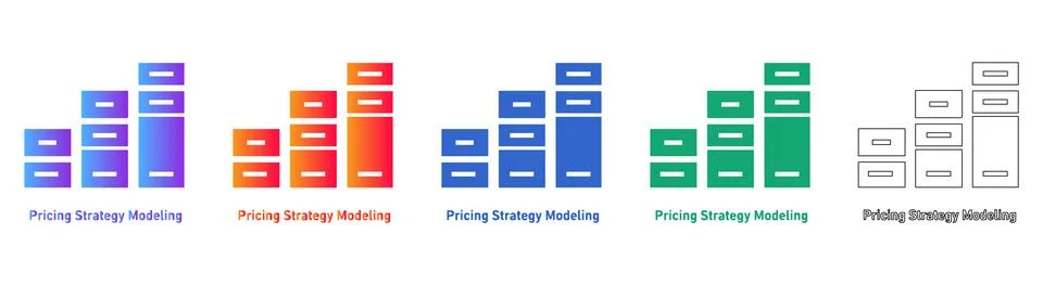 Pricing Strategy Modeling Bar Chart Set Illustration