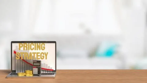 The Pricing Strategy on notebook for marketing concept 3d Rendering. Stock Illustration