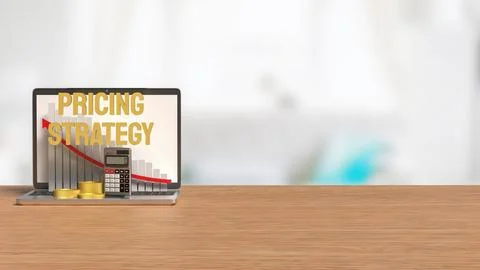 The Pricing Strategy on notebook for marketing concept 3d Rendering. Stock-Illustration