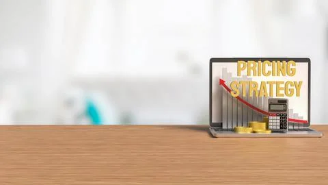 The Pricing Strategy on notebook for marketing concept 3d Rendering. Stock Illustration