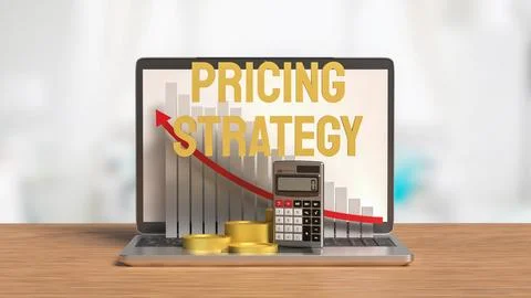 The Pricing Strategy on notebook for marketing concept 3d Rendering. Stock Illustration